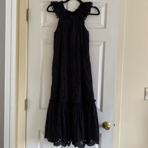J. Crew Black Midi Eyelet Dress